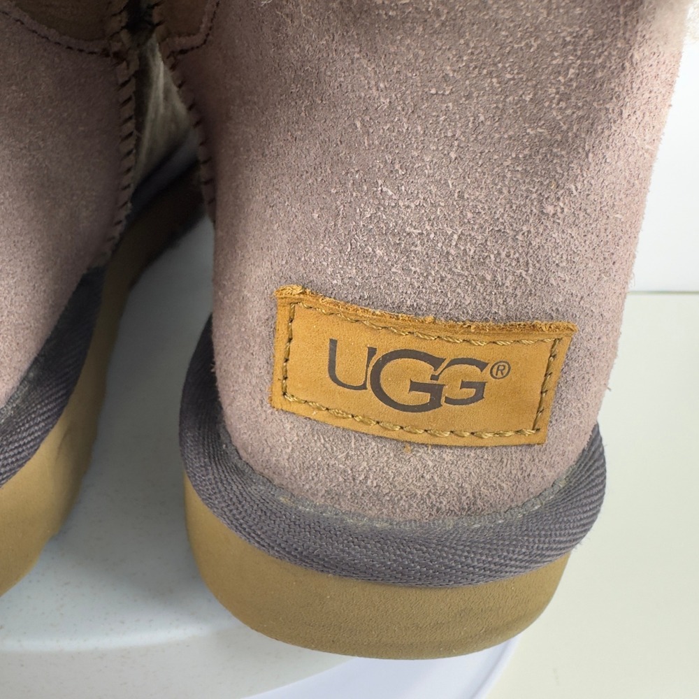 UGG Bailey‎ Bow II Stormy Grey Suede Shearling Boots Women's Size 10 Mid-Calf - Picture 6 of 11